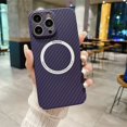 thumbnail image 1 of Magnetic Carbon Fiber Texture Fine Hole Camera Protection Phone Case For iPhone 16 15 14 Plus 13 12 11 Pro Max Shockproof Cover Purple For iPhone 11 ProMax, 1 of 6