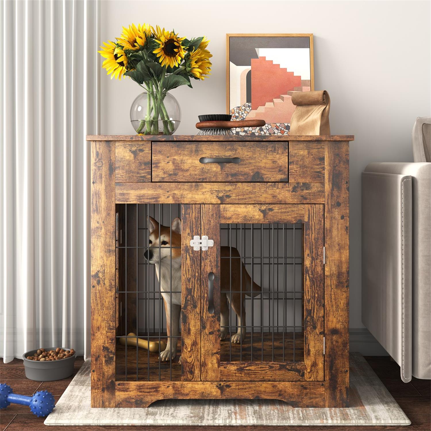 Pefilos 43" Dog Crate End Table Dog Cages with Drawer, Pet Kennels Cages with Double Doors Nightstand, Dog House Indoor Use Medium, White Pefilos 43" Dog Crate End Table Dog Cages with Drawer, Pet Kennels Cages with Double Doors Nightstand, Dog House Indoor Use Medium, White