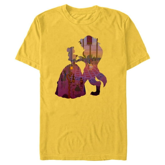 Disney Classic Beauty and the Beast Silhouette Dance - Short Sleeve Blended T-Shirt for Adults – Customized-Yellow