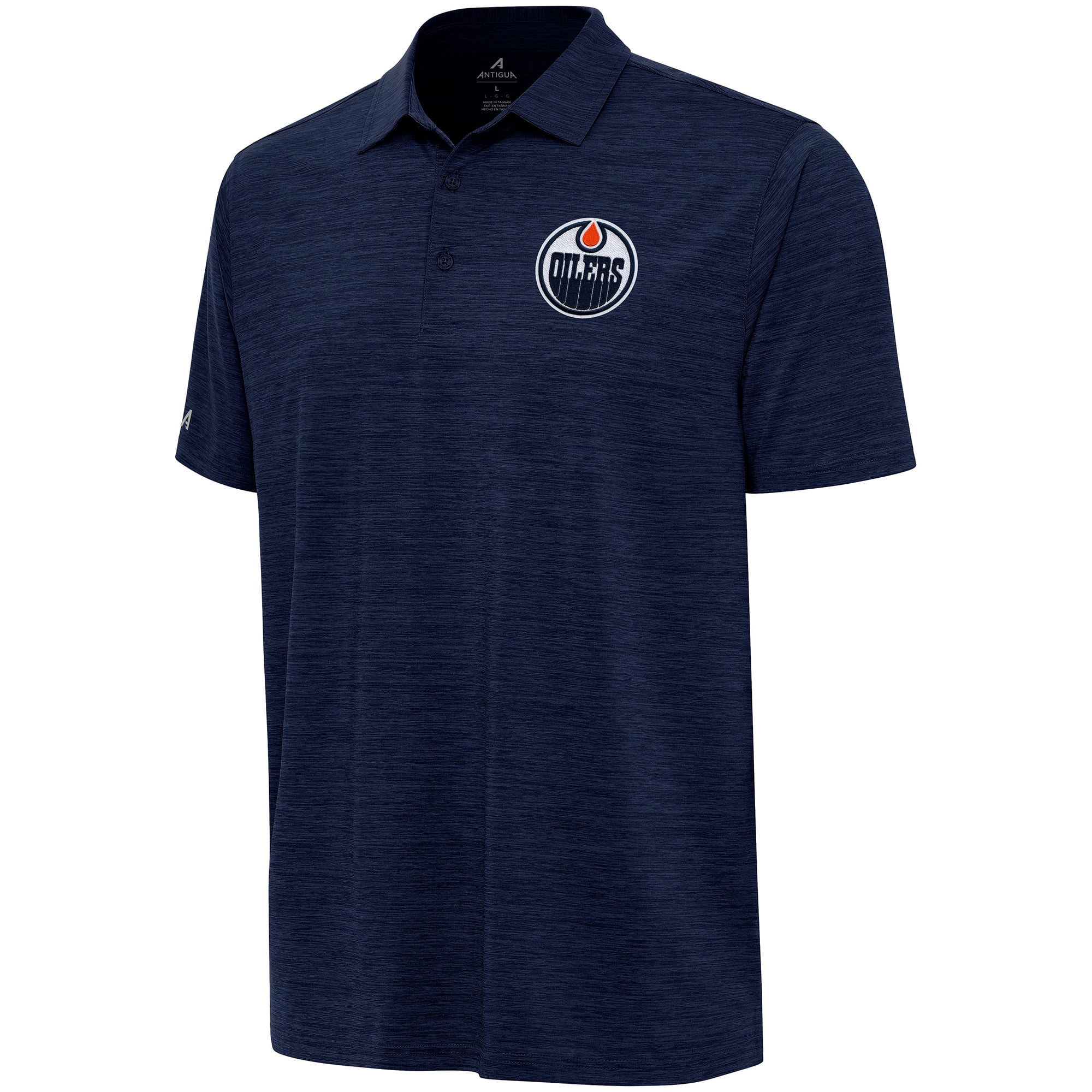Men's Antigua Heather Navy Edmonton Oilers Layout Polo