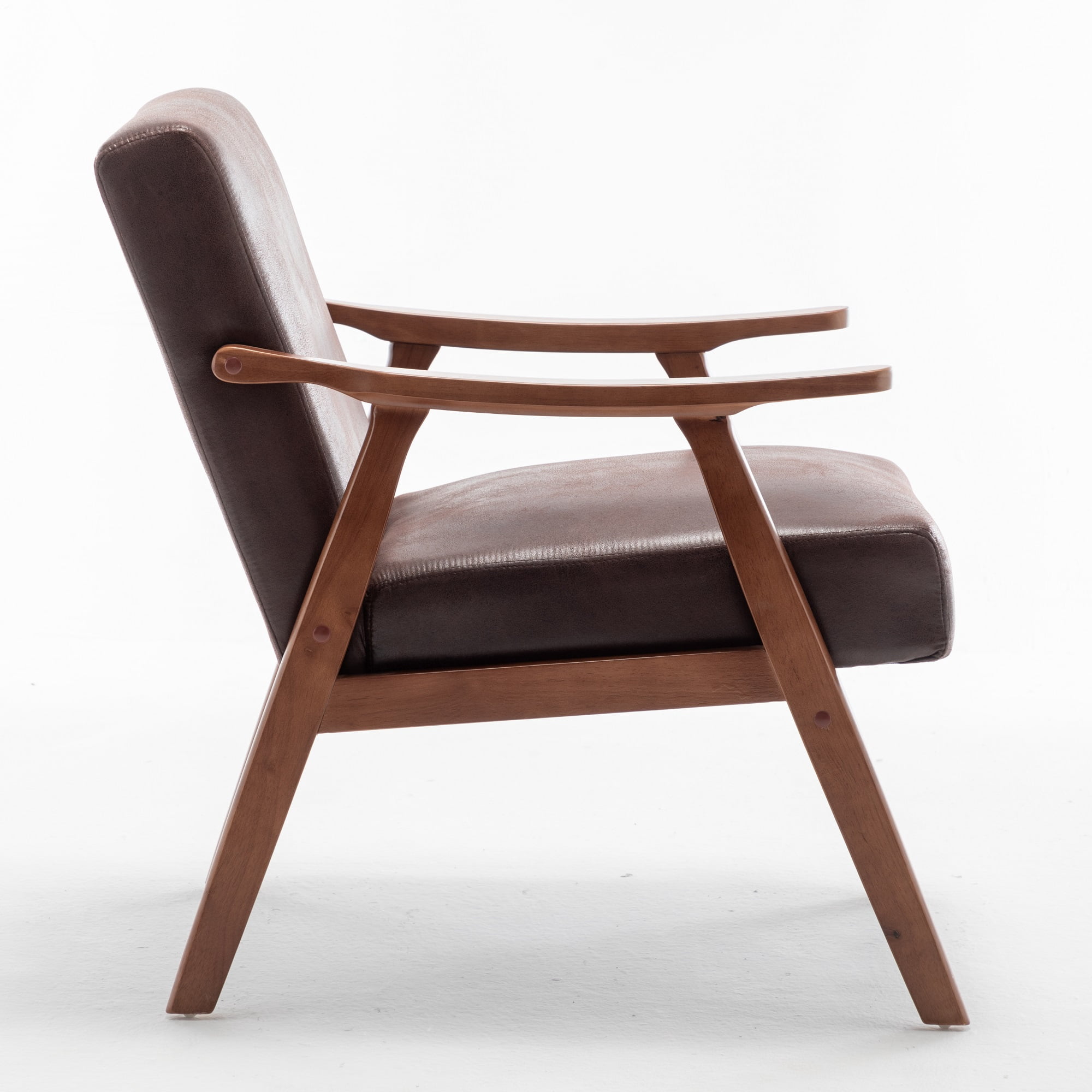 MOONMISS Mid Century Modern Accent Chair Solid Wood Frame Microfiber Living Room,Dark Brown