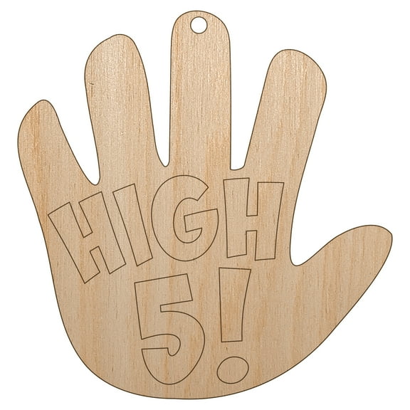 High 5 Hand Gesture Congrats Wood Holiday Christmas Tree Ornament Unfinished DIY Pre-Drilled Craft