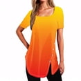 thumbnail image 1 of Plebaso Womens Summer Shirts Short Sleeve Gradient Tunic Tops Square Neck Dressy Loose Blouses with Split, 1 of 4