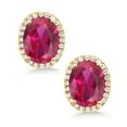 thumbnail image 3 of Gem Stone King 4.48 Ct Oval Red Created Ruby 18K Yellow Gold Plated Silver Earrings, 3 of 6