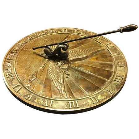 Brass Happiness Sundial - Peace Dove Sundial in Patina Finish