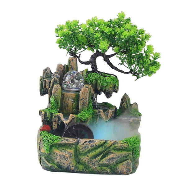 Electric Tabletop Water Fountain with Scene Light Flowing Water Waterfall Fountains for Living Room Home , con niebla niebla Sunnimix Fuentes de mesa