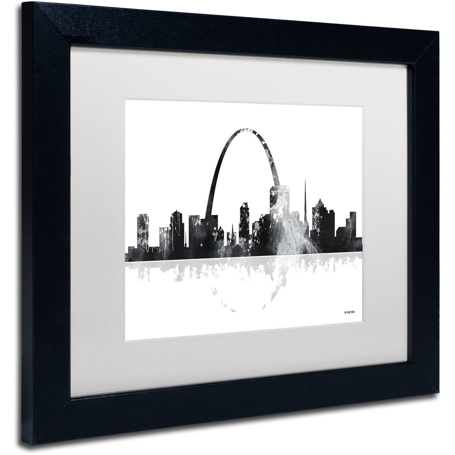 Trademark Fine Art "St Louis Missouri Skyline" Canvas Art by Marlene Watson, White Matte, Black Frame