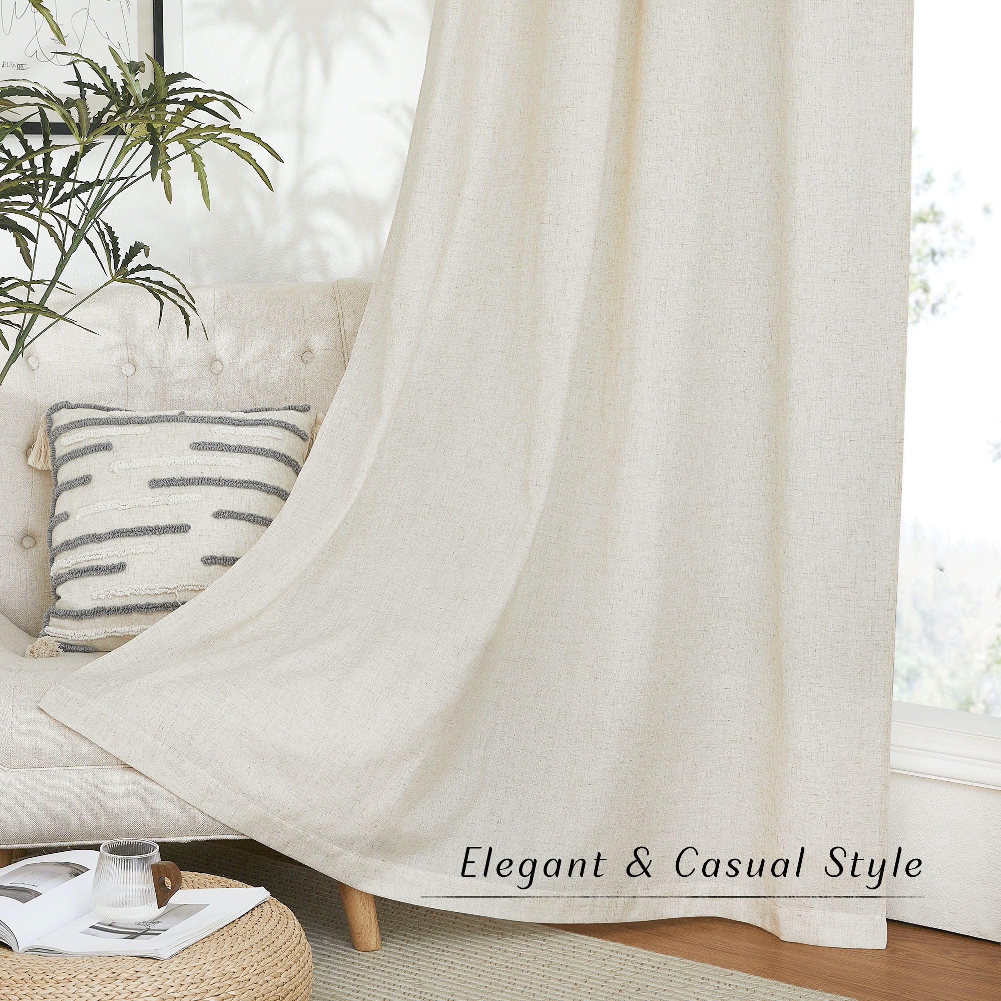 NICETOWN Linen Curtain Panels, 55x84, Set of 2, Off-White photo 7