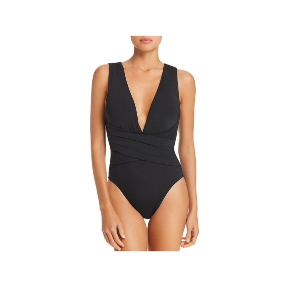 Trina Turk Womens Plunge Faux Wrap One-Piece Swimsuit
