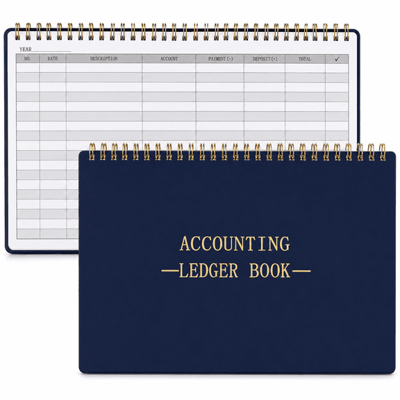A5 Accounting Ledger Book, 120 Pages Income and Expense Tracker with 2040 Entry Lines, 8.3 x 6.2 in, Navy Blue