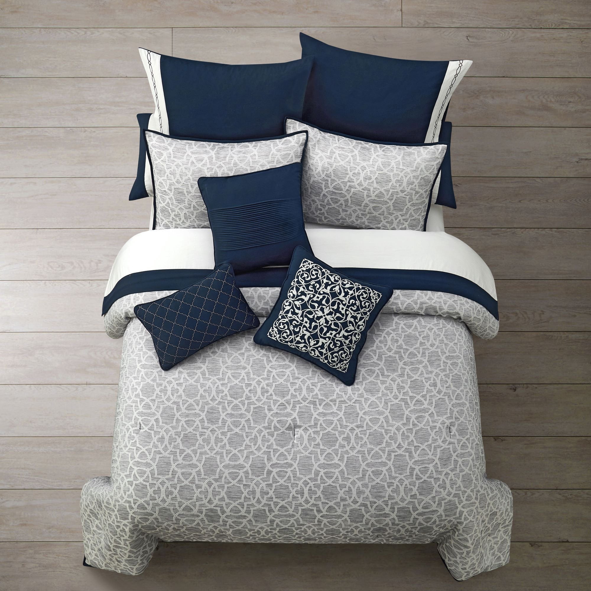 Better Homes & Gardens Navy Buckingham Jacquard 12 Piece Pre Washed Bed in a Bag, King