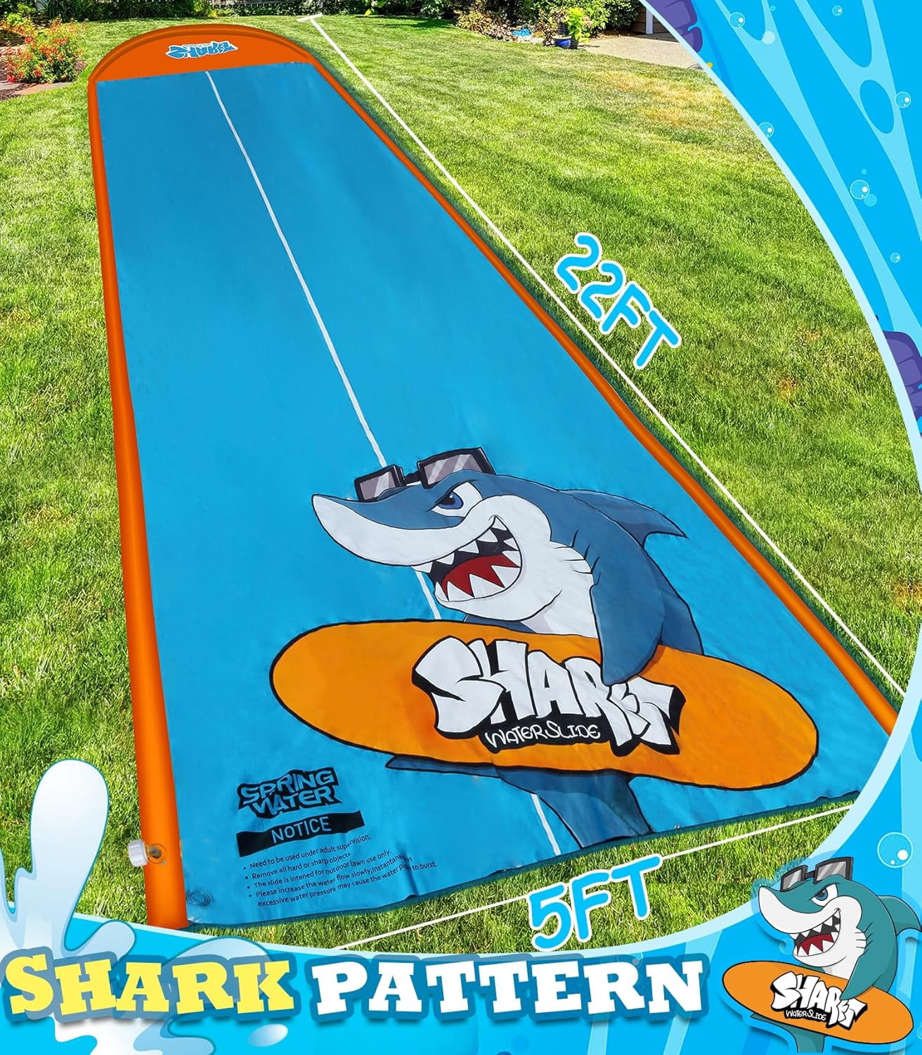 Slip Water Slide, 17ftx3 Lane Slip Water Slide for Kids Backyard Lawn,Summer Water Toys Outdoor Sprinkler with 3 Sliding Racing Lanes and 3 Inflatable Bodyboards