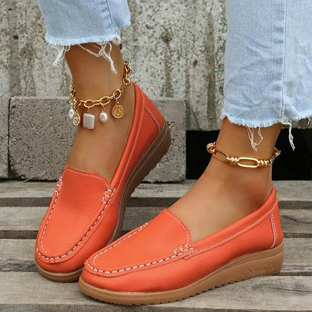 

KBODIU Womens Slip On Sneakers Casual Canvas Sneaker Solid Round Toe Beach Sandals Soft Comfortable Loafers Shoes Summer Vacation Fashion Wedge Shoes Orange 42