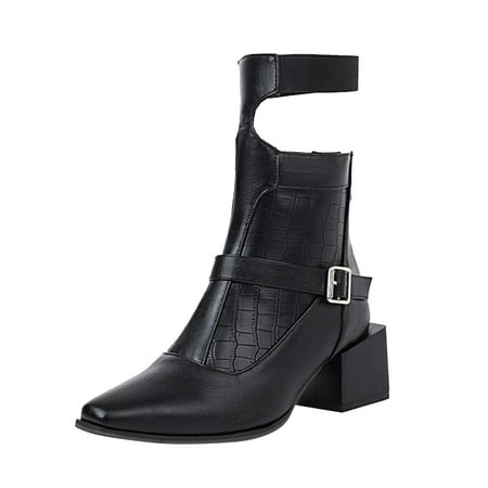 

GWAABD Ankle Boots for Women Low Heel Women Shoes Fashion Boots Color Matching Square Heel Large Autumn and Winter Short Boots Fashion Boots