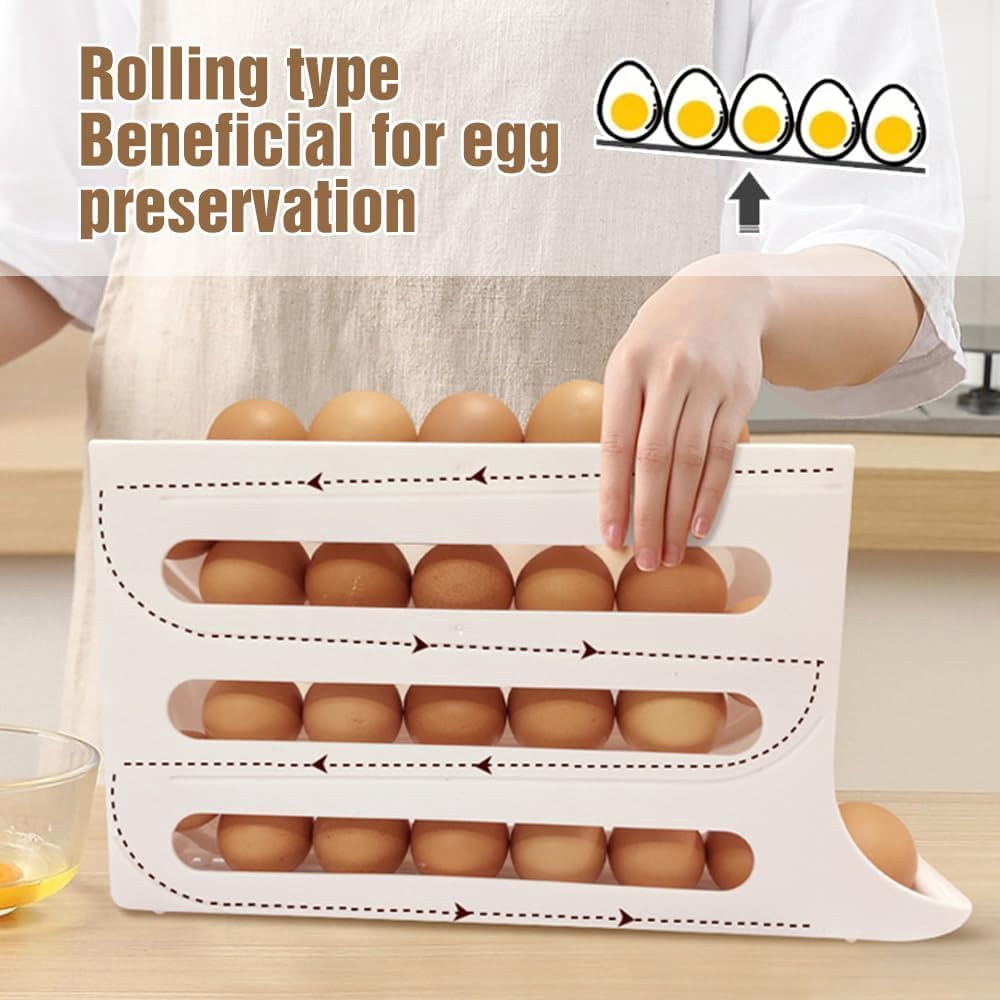 4 Tiers Egg Holder for Fridge Auto Rolling Fridge Egg Organizer Space-Saving Egg Dispenser Holder Large Capacity Eggs Dispenser Storage for Refrigerator Kichen Cabinet (Clear, 1pcs)