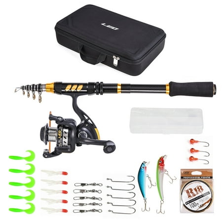 Fishing Rod and Reel Combo Carbon Fiber Telescopic Fishing Rod with Spinning Reel Fishing Line Lures Hooks Swivels Saltwater Freshwater Travel Fishing Accessories (Best Saltwater Spinning Rods For The Money)