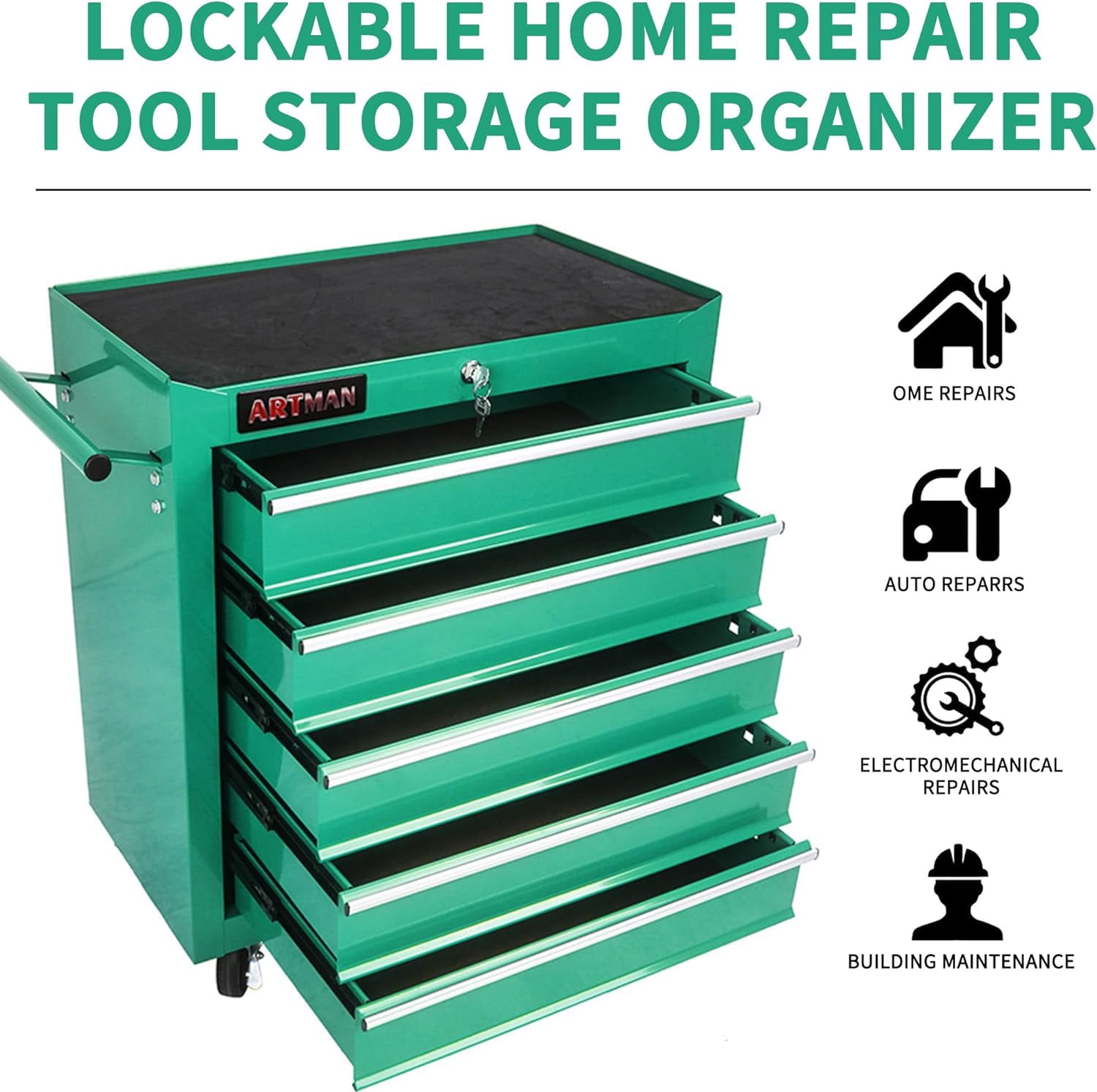 POWANLI 5-Drawer Rolling Tool Chest with Wheels Multifunctional Tool Chest Portable Tool Storage Cabinet with Locking System for Garage Workshop Warehouse Repair Shop