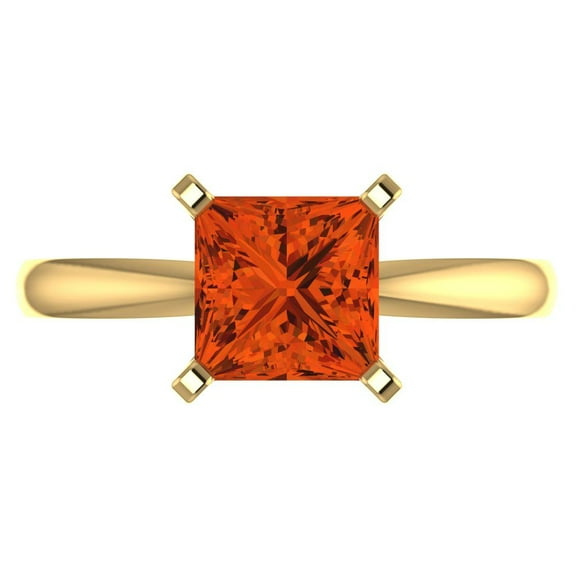 2 ct Princess Cut Simulated Red Diamond Solitaire Engagement Ring for Women in 14K Yellow Gold