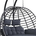 thumbnail image 5 of Double Egg Swing Chair with Stand, Outdoor Patio 2 Person Hanging Wicker Hammock Chairs with Cushion for Indoor Bedroom, Lawn, Garden-Grey, 5 of 6
