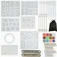 thumbnail image 1 of 135-Piece DIY Epoxy Resin Craft Kit: 7 Silicone Molds, Gold/Silver Ear Hooks & Closed Rings, Straws, Stirring Rods, Spoons, 12-Color Glitter Set – Flexible, Reusable Molds for Jewelry Making, Home, 1 of 5