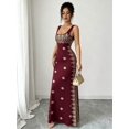 thumbnail image 6 of Red Womens Elegant Square Neck Spaghetti Strap Backless Slit Hem Fitted Maxi Dress With Gold Embroidery, 6 of 7