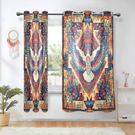 Yayeee Window Curtains Set of 2 for Living Room Light Filtering 63"x42", Beige Geometric Eagle