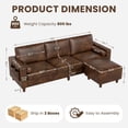 thumbnail image 2 of Neche 100" PU Faux Leather Sofa with Movable Ottoman, 3 Seater L Shaped Leather Sectional Couch with Side Pocket, Comfy Mid Century Modern Modular Couch for Living Room, Apartment, Cocoa, 2 of 8