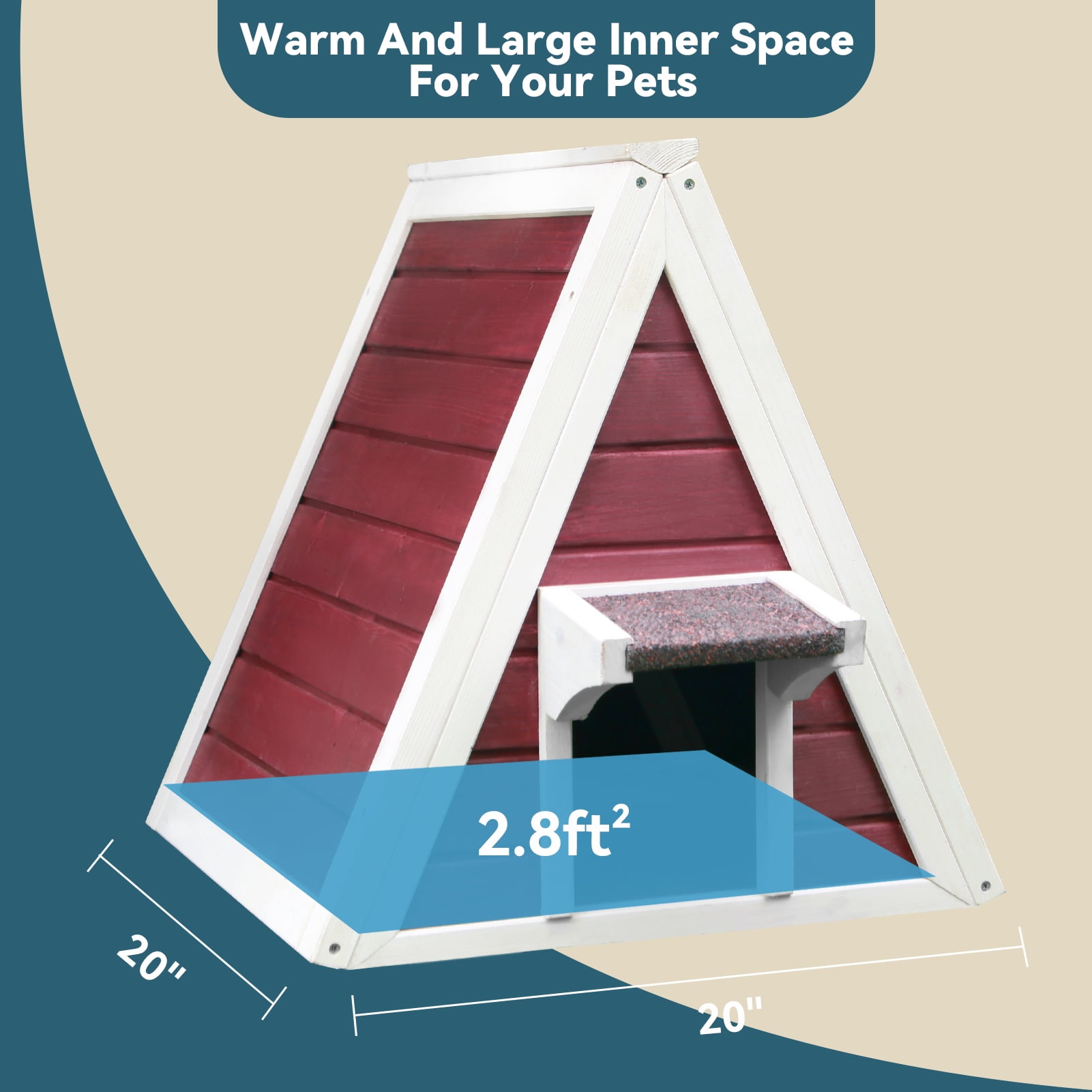 Petsfit Outdoor Cat House Weatherproof, Outside Feral Cat House with Escape Door,Outdoor Indoor Pet House for Small Animal,Red