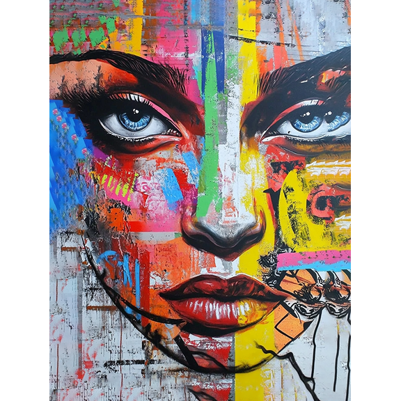 Abstract Colorful Woman Face Canvas Art Print，Perfect for Living Room，Bedroom，Office，Bathroom，Hotel Decoration