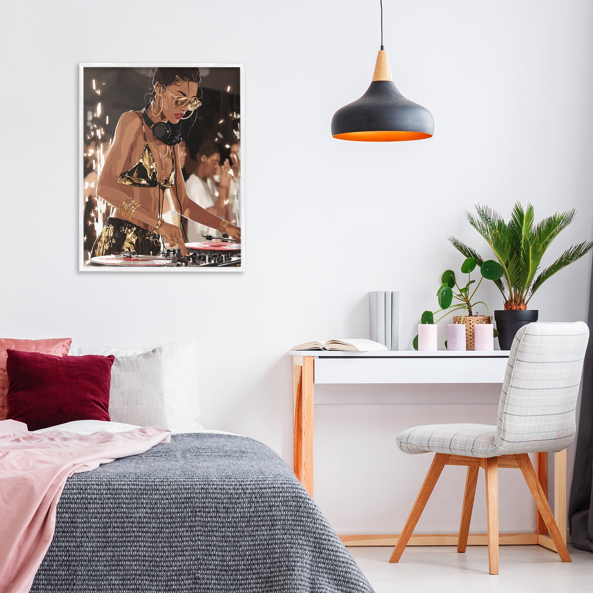 Stupell Industries Party All Night Gilded DJ White Framed Giclee Art, design by Franklyn Gregory
