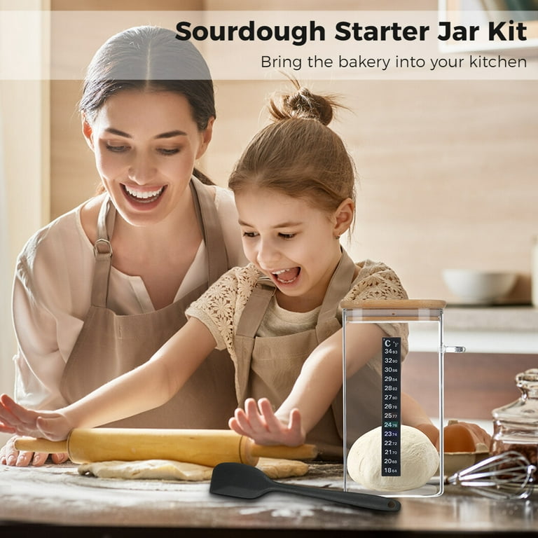 Jetcloudlive Glass Sourdough Starter Jar Kit - Sourdough Bread Baking  Supplies - Sourdough Starter Kit - Silicone Spatula Electric Thermometer  Danish Dough Whisk - Sourdough Kit 