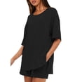 thumbnail image 7 of TEMOFON Lounge Sets for Women Summer Crew Neck Tshirts Drawstring Shorts with Pockets Oversized Comfy 2 Piece Outfits L, 7 of 7