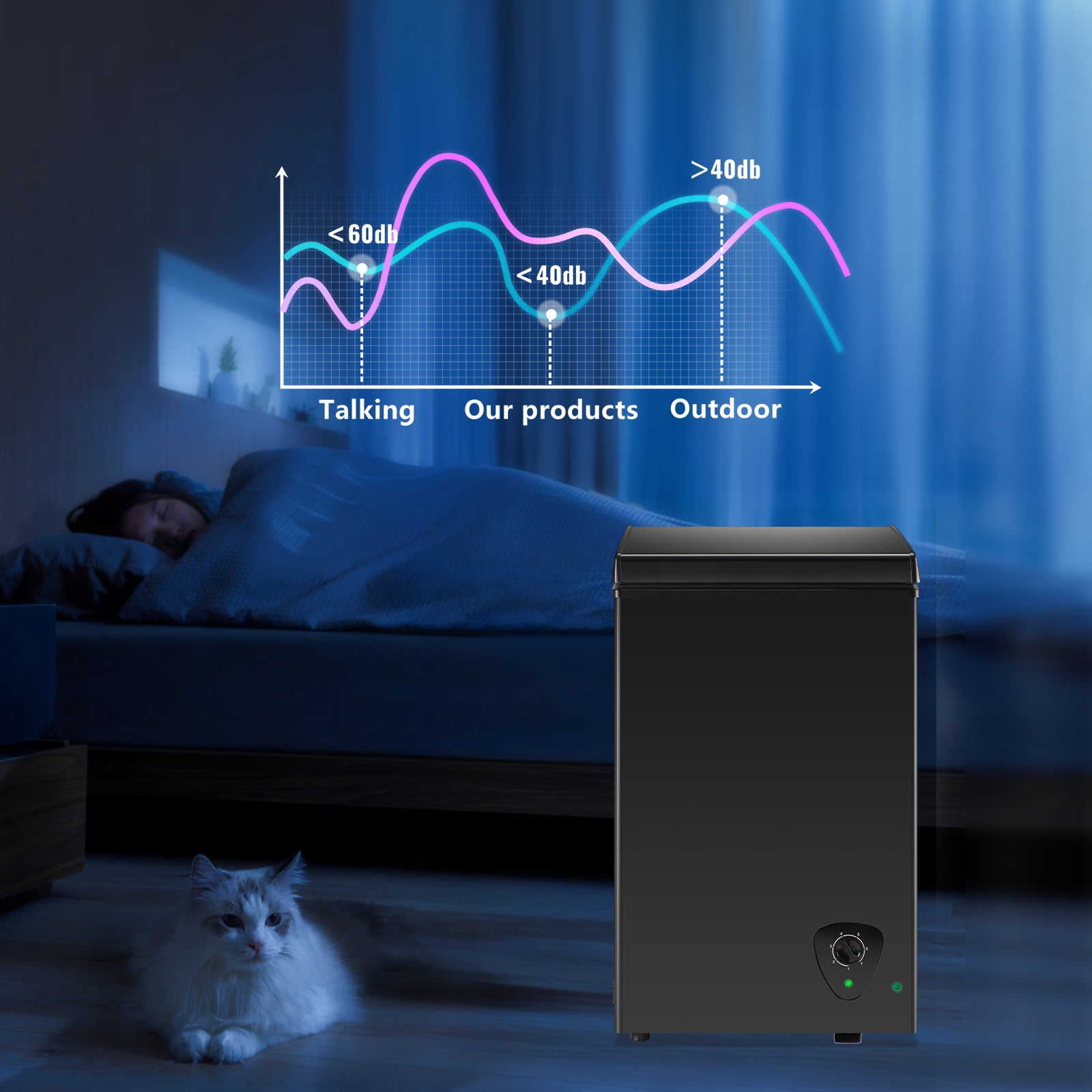 2.2 Cu.ft Chest Mini Freezer  Deep Freezer for Bulk Storage Top Open Door 2 Removable Baskets 7 Modes Temperature for Home Apartment Kitchen Black