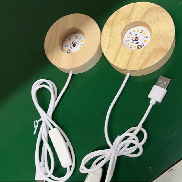 Base de madera de 7 cm, luz LED nocturna creativa, luz cálida de cristal, aromaterapia, base luminosa, luz de ambiente USB