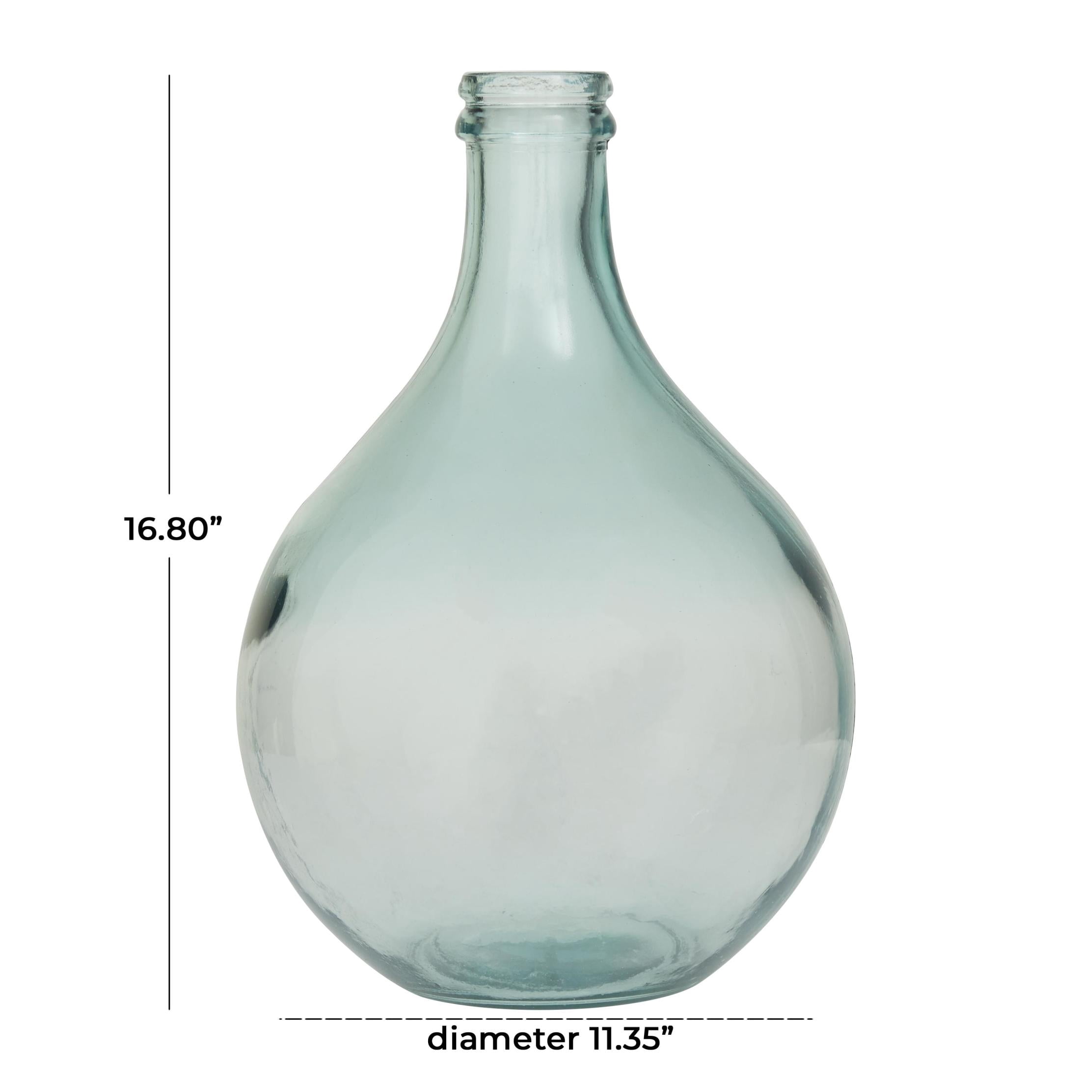 DecMode Teal Recycled Glass Handmade Spanish Bottle Neck Decorative Vase, 11" x 11" x 17"