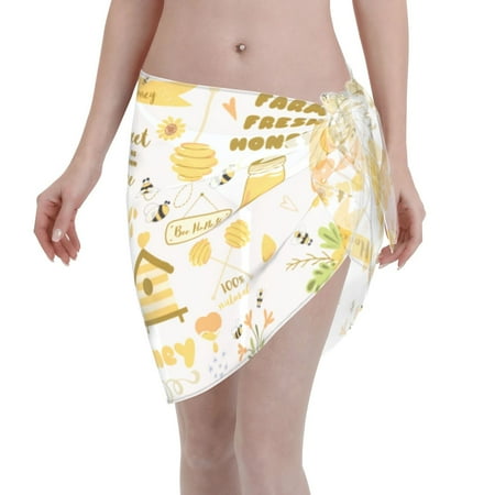 Disketp Farm Bee Cute Honey Women Swimsuit Cover Up Short Chiffon Summer Beach Sarong Bikini Wrap Skirt Bathing Suit