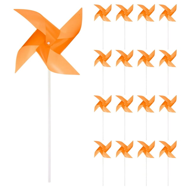 25pcs 15" x 7.5" Molinos de Viento para el Jardín con 4 Hojas Molinillos de Viento a Prueba de Viento y Agua con Estacas para Decoración de Patio Color Naranja
