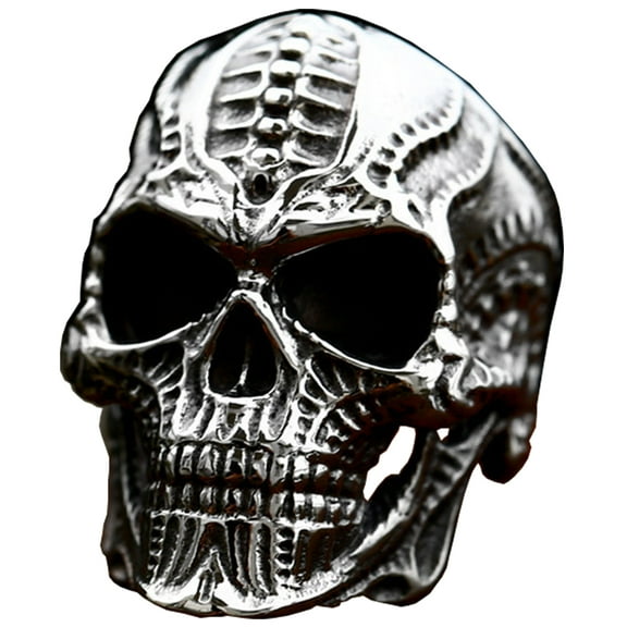 ZMY Home Xenomorph Skull Ring Stainless Steel Handmade Jewelry Cool Punk Rock Biker Ring (10)
