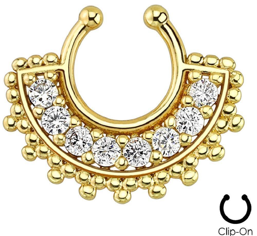 Large Paved Gem Fan Non-Piercing Septum Hanger
