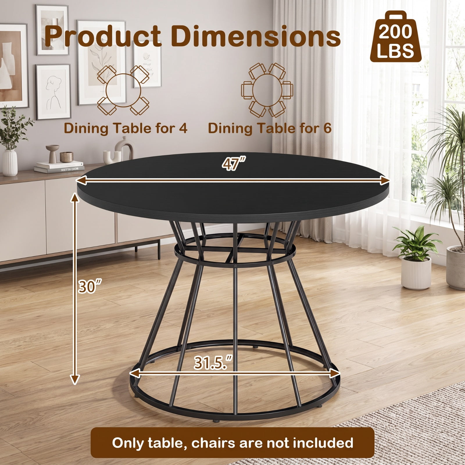 Furnibear 47 Inch Round Farmhouse Dining Table for 4 with Wooden MDF Tabletop