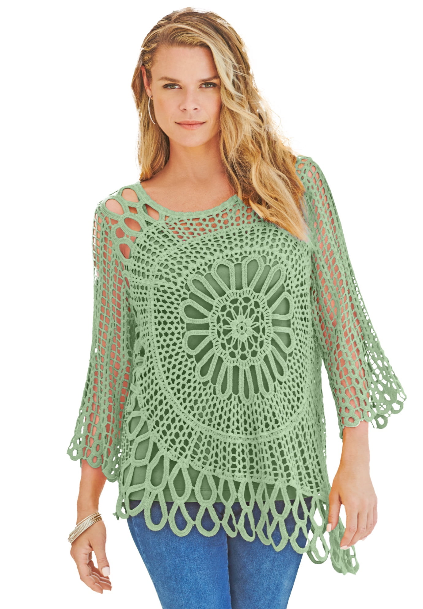 Roaman's Women's Plus Size Starburst Crochet Sweater Sweater - Walmart.com