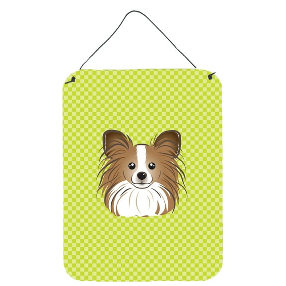 Caroline's Treasures BB1310DS1216 Checkerboard Lime Green Papillon Wall or Door Hanging Prints, 12x16, multicolor