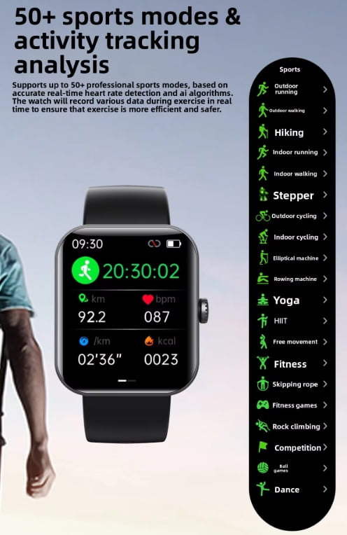 LAATIKUI Smart watch Android and Apple, IP67 waterproof, suitable for women and men's exercise mode, 1.91-inch fitness exercise tracker, answer/make calls/smart reminders