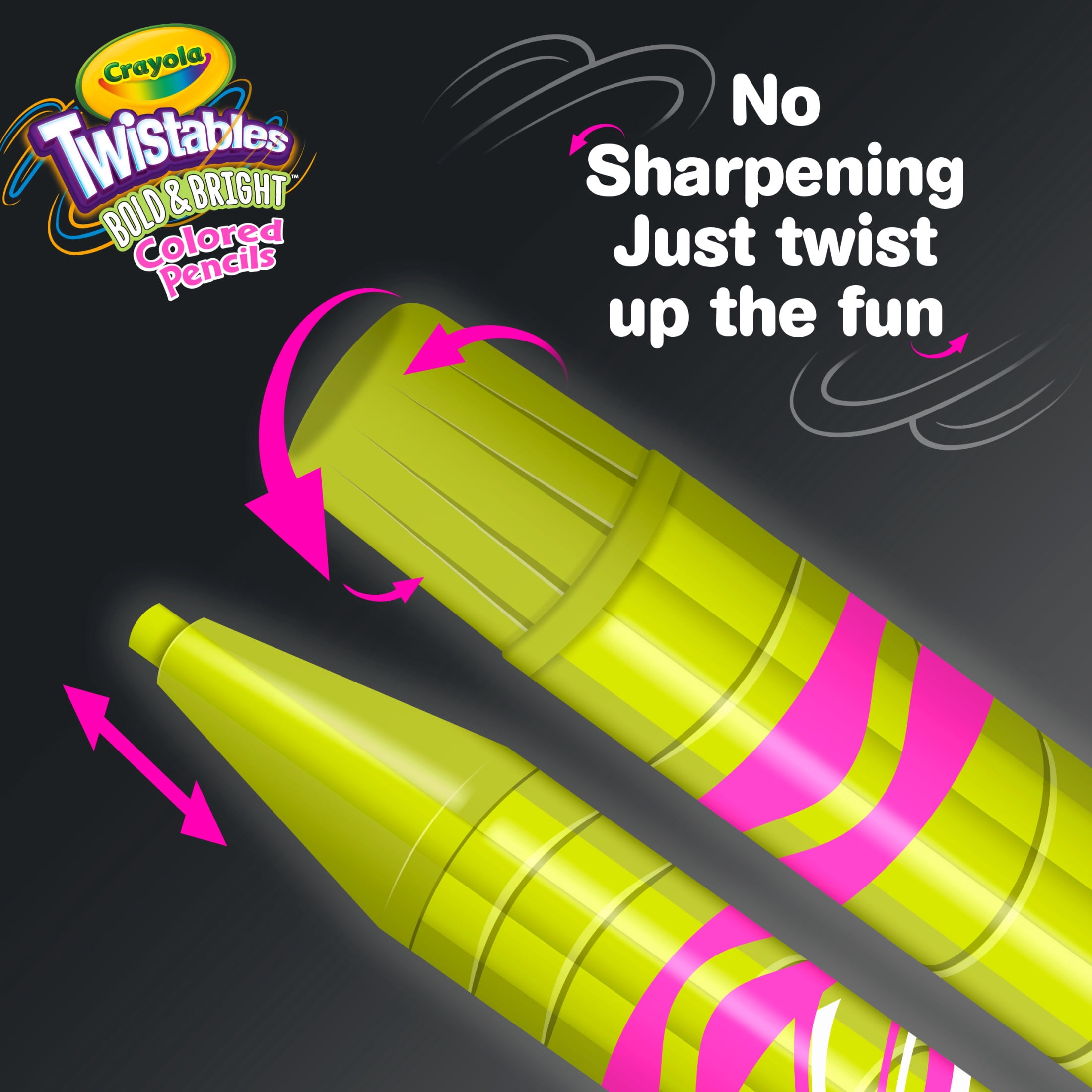 Crayola Twistables Colored Pencils Set, Bold & Bright, 12ct, Back to School Supplies for Kids and Teachers