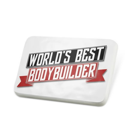 Porcelein Pin Worlds Best Bodybuilder Lapel Badge –