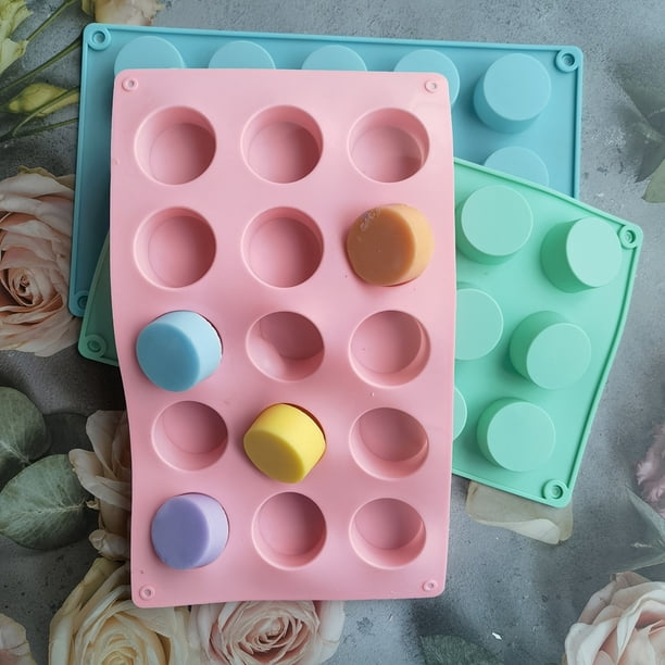 3 moldes redondos para galletas de chocolate, cilindro de 15 cavidades, cubierta de chocolate, moldes de silicona para galletas, mini pasteles de caramelo, gelatina Bakin