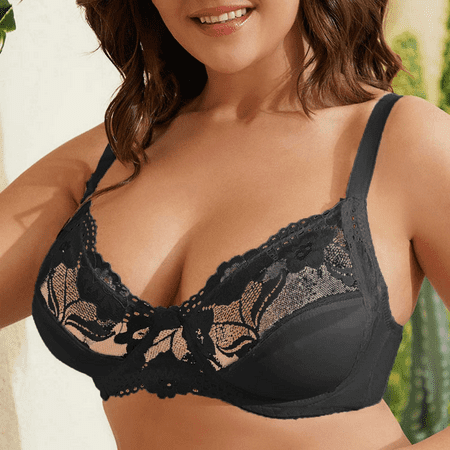 Fulorrnie Bras for Women Plus Size Wirefree Full Coverage Lift Front Closure Figure Balconette Comfort Bra Black XXXXL