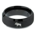 thumbnail image 2 of Tungsten Elk Moose Walking Band Ring 8mm Men Women Comfort Fit Black Beveled Edge Brushed Polished, 2 of 4