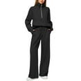 thumbnail image 3 of Kixjoy Black Sweat Suits for Womens 2 Piece Half Zip Fashion Long Sleeve Sweatsuits Athletic Warm Wide Leg Pant Sets Plain Winter Womens Clothing, Black L, 3 of 6