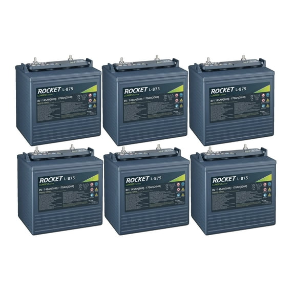 Rocket L-875 170Ah 8V Golf Cart Battery - Replaces Trojan T-875 (Set of 6)